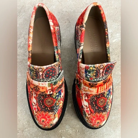 Laura Ashley Aerosols Aware chunky lug sole loafers 70s 80s Y2K floral sz 7 NWOB - Picture 2 of 6
